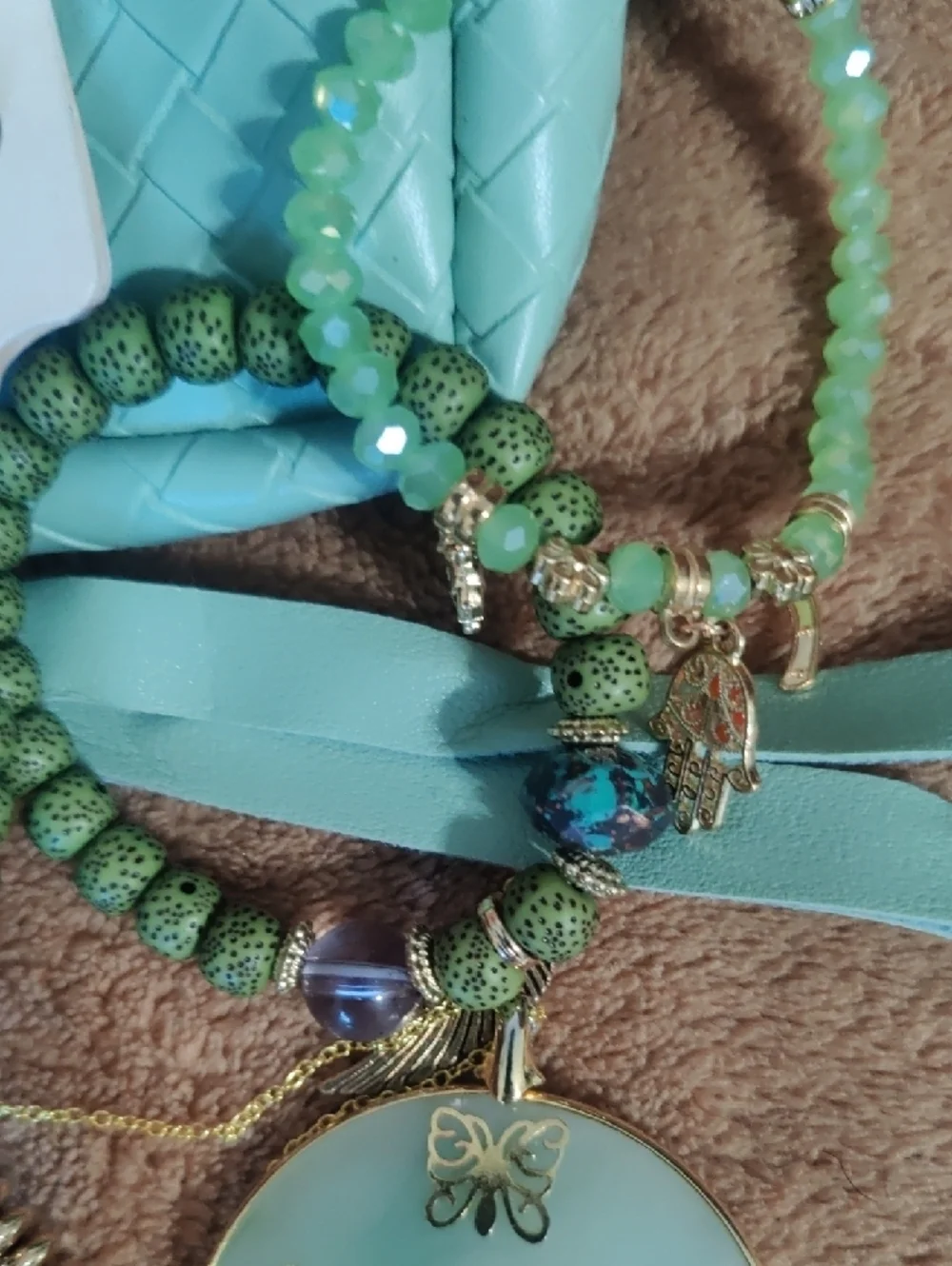 Aqua Quilted Mini Crossbody Bag with Cat Charm - Picture 4 of 10